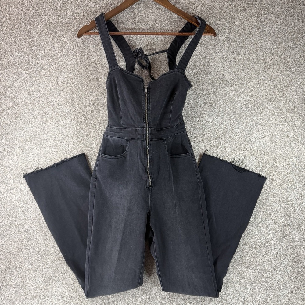 Free People We The Free Curvy 2nd Ave One Piece Denim Flare Leg Jumpsuit Size 0
